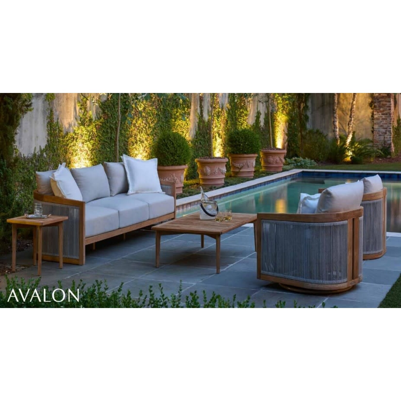Summer Classics Avalon Teak Lounge Chair Natural Rope with Glenn Snow Cushion