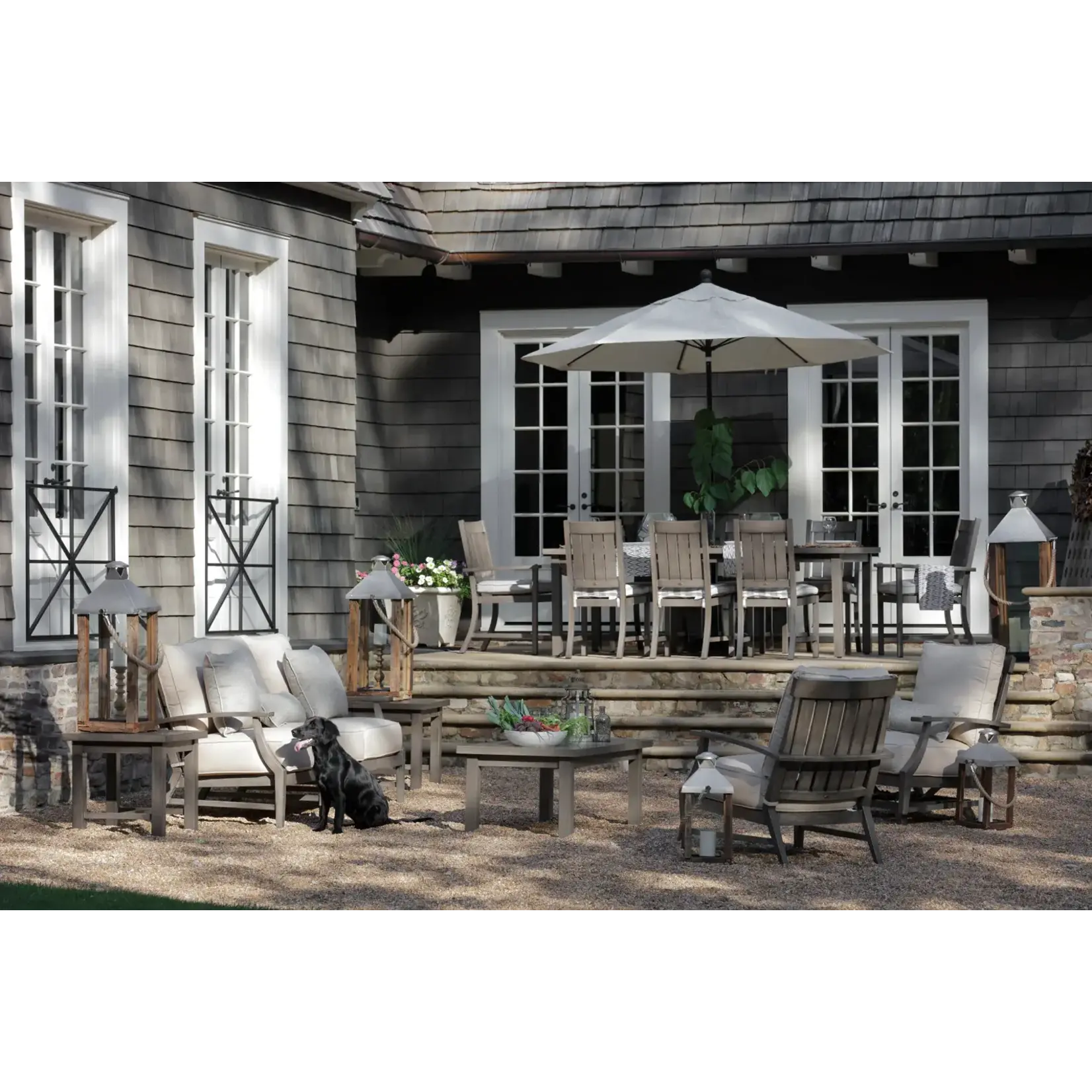 Summer Classics Club Aluminum Oyster 60" Outdoor Bench & Stripe Forest Cushion