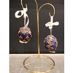 Peter Priess Hand Painted Real Egg Ornament - Cobalt Blue with Gold Beads