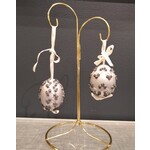 Peter Priess Hand Painted Silver Beaded Egg Ornament
