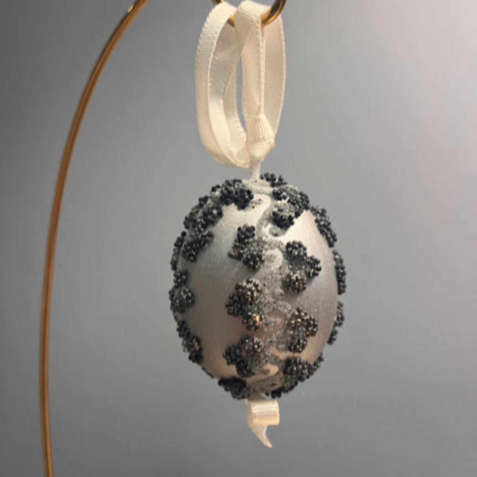 Peter Priess Hand Painted Silver Beaded Egg Ornament