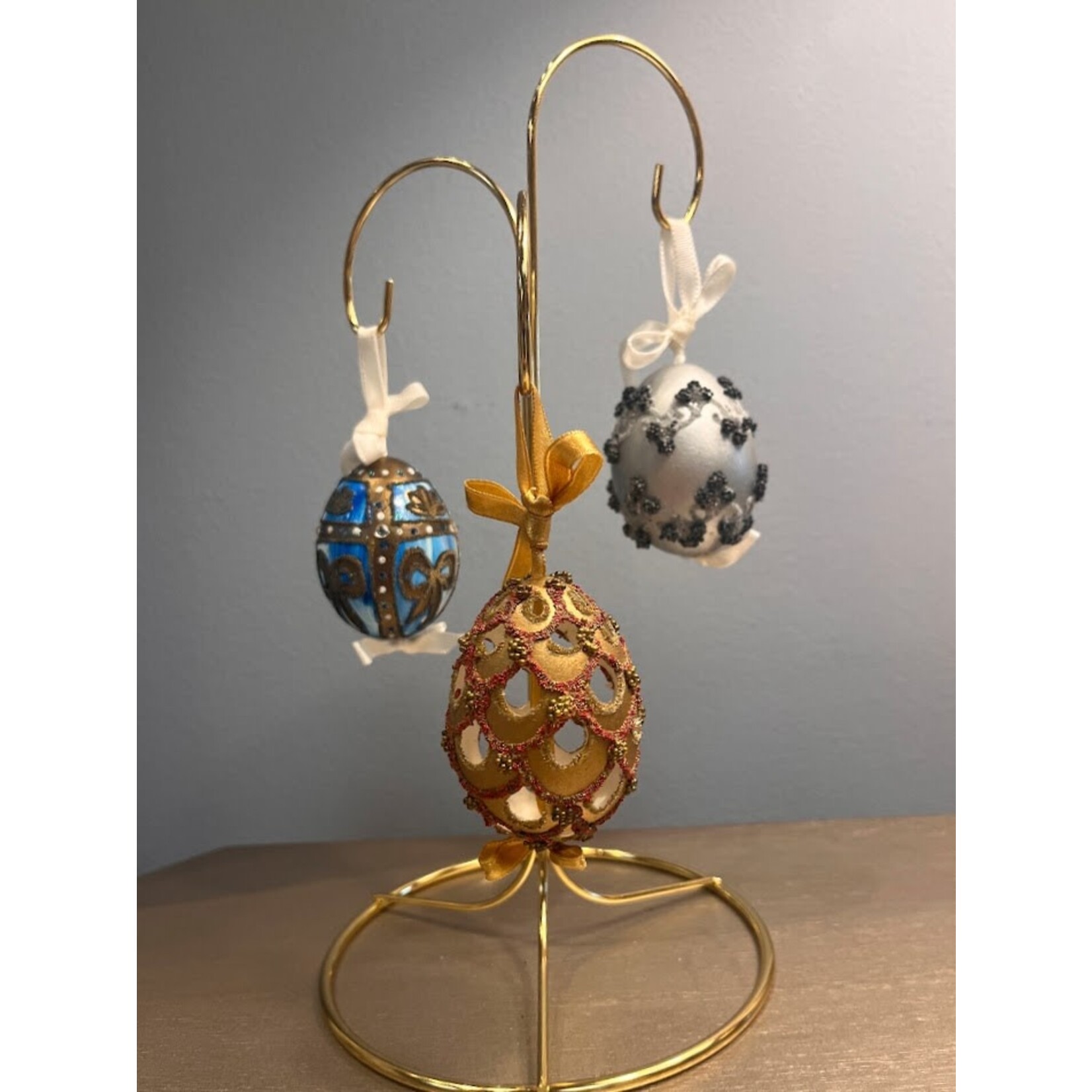 Peter Priess Gold & Red Beads Cut Out Egg