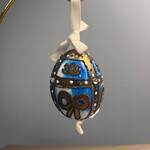 Peter Priess Hand Painted Light Blue & Gold Egg Ornament