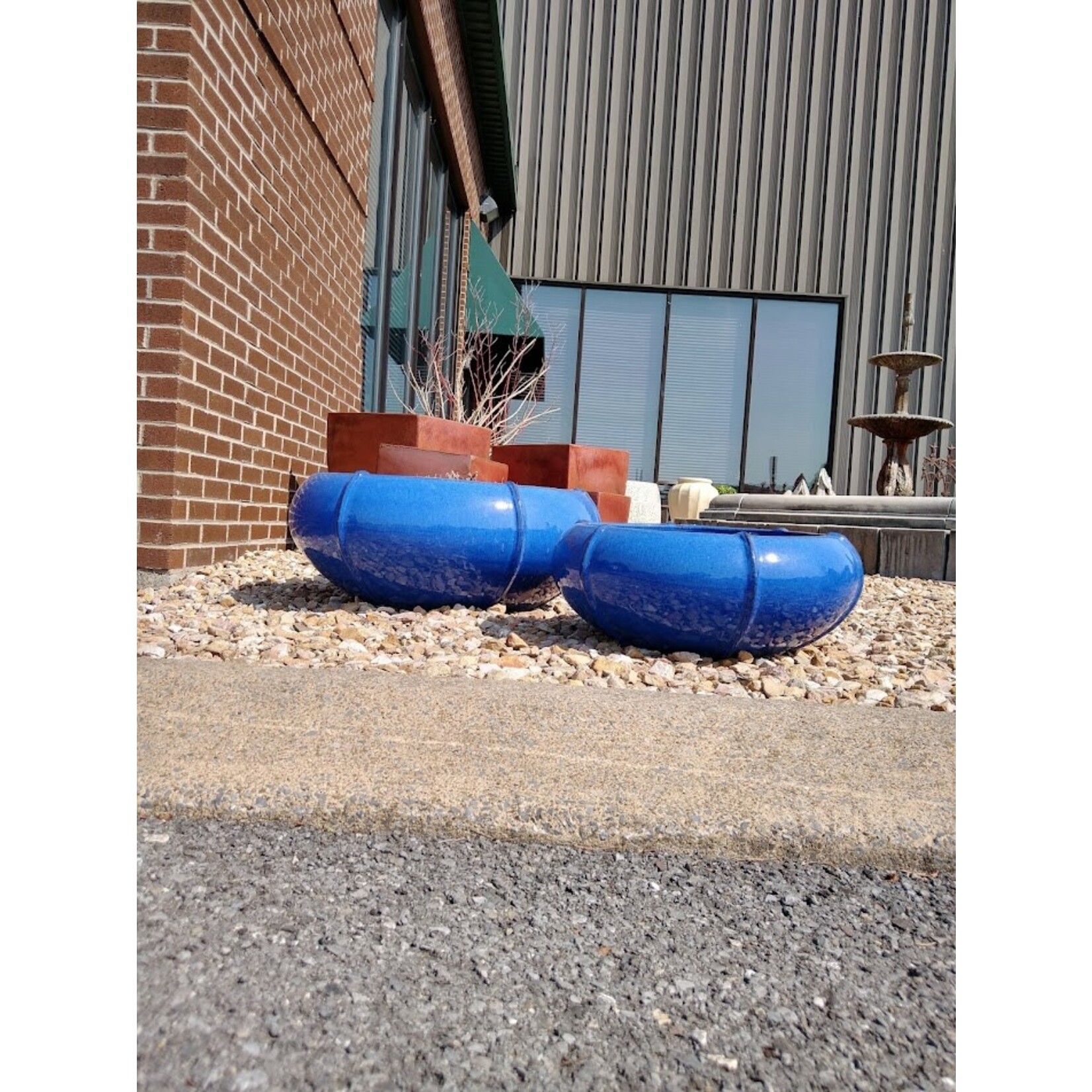 Campania Rib Vault Riviera Blue Low Glazed Planter - Large 28″ x 12″