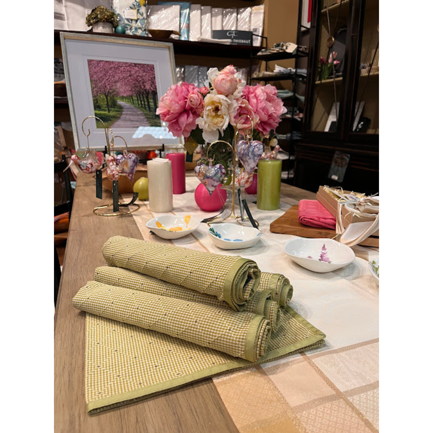 Karen Lee Ballard Retreat Citron Check Ribbon Napkin