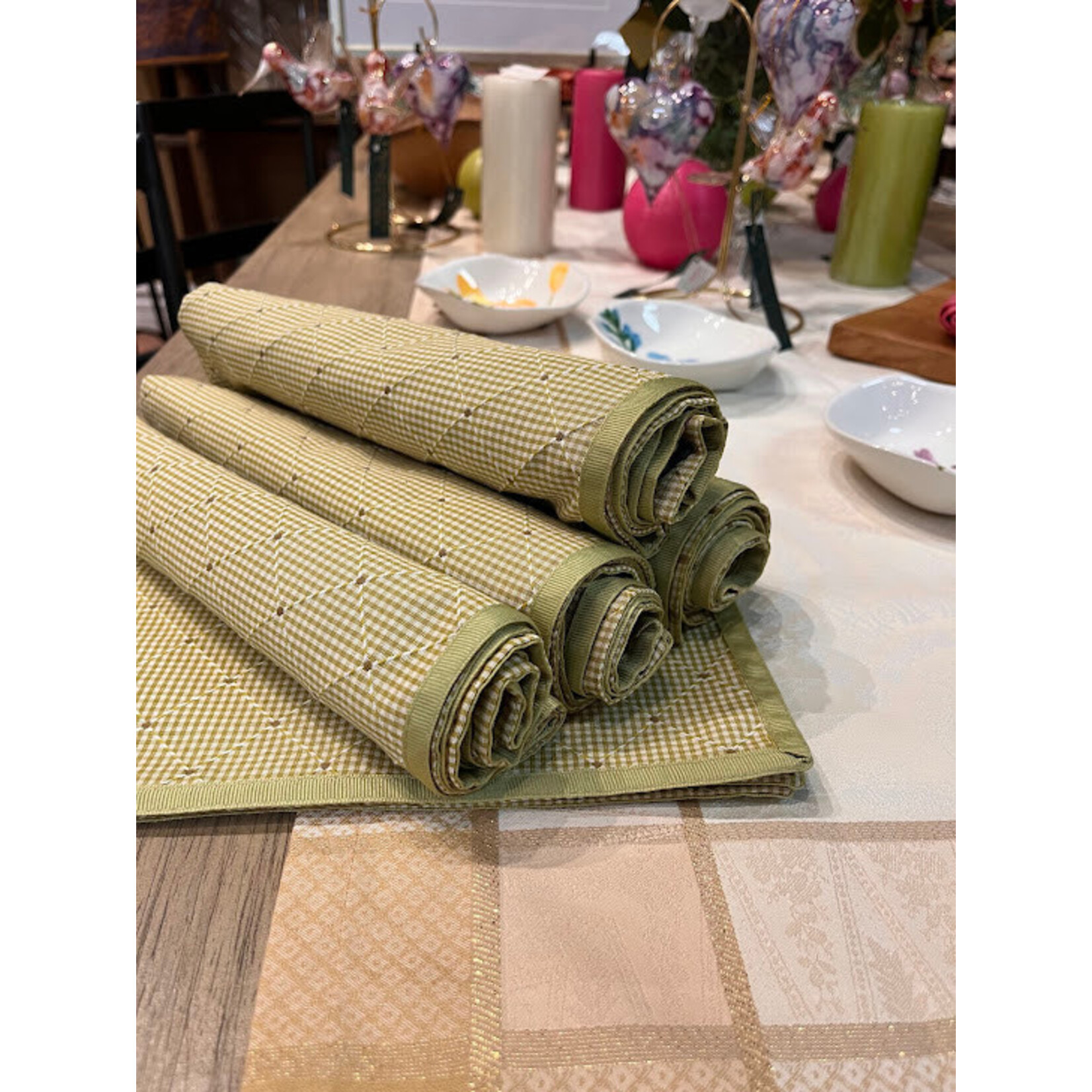 Karen Lee Ballard Retreat Citron Check Ribbon Napkin