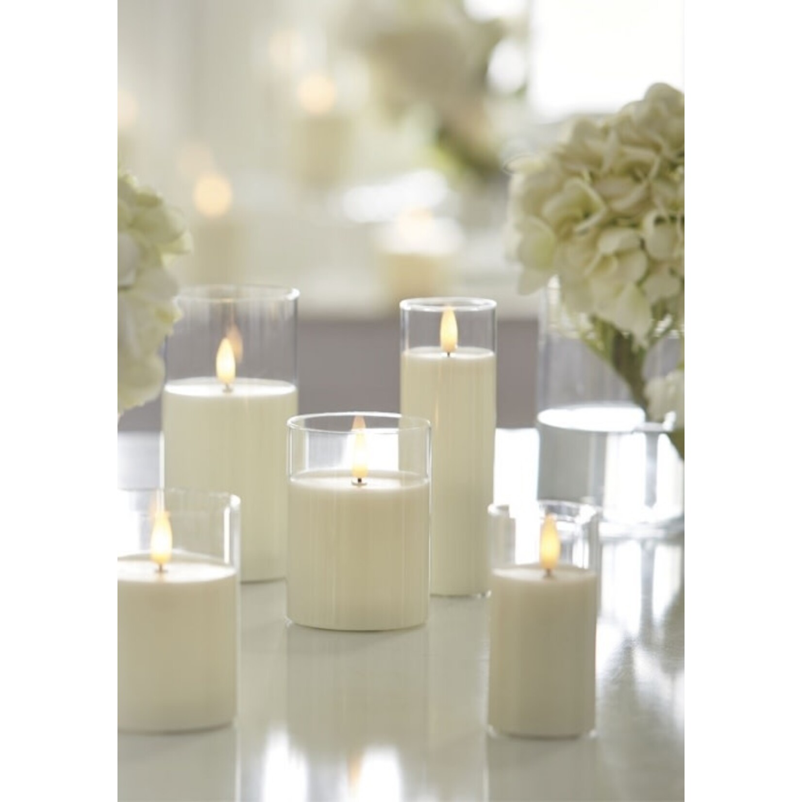 RAZ Imports Clear Glass Ivory Pillar Flameless Candle 6"x6"