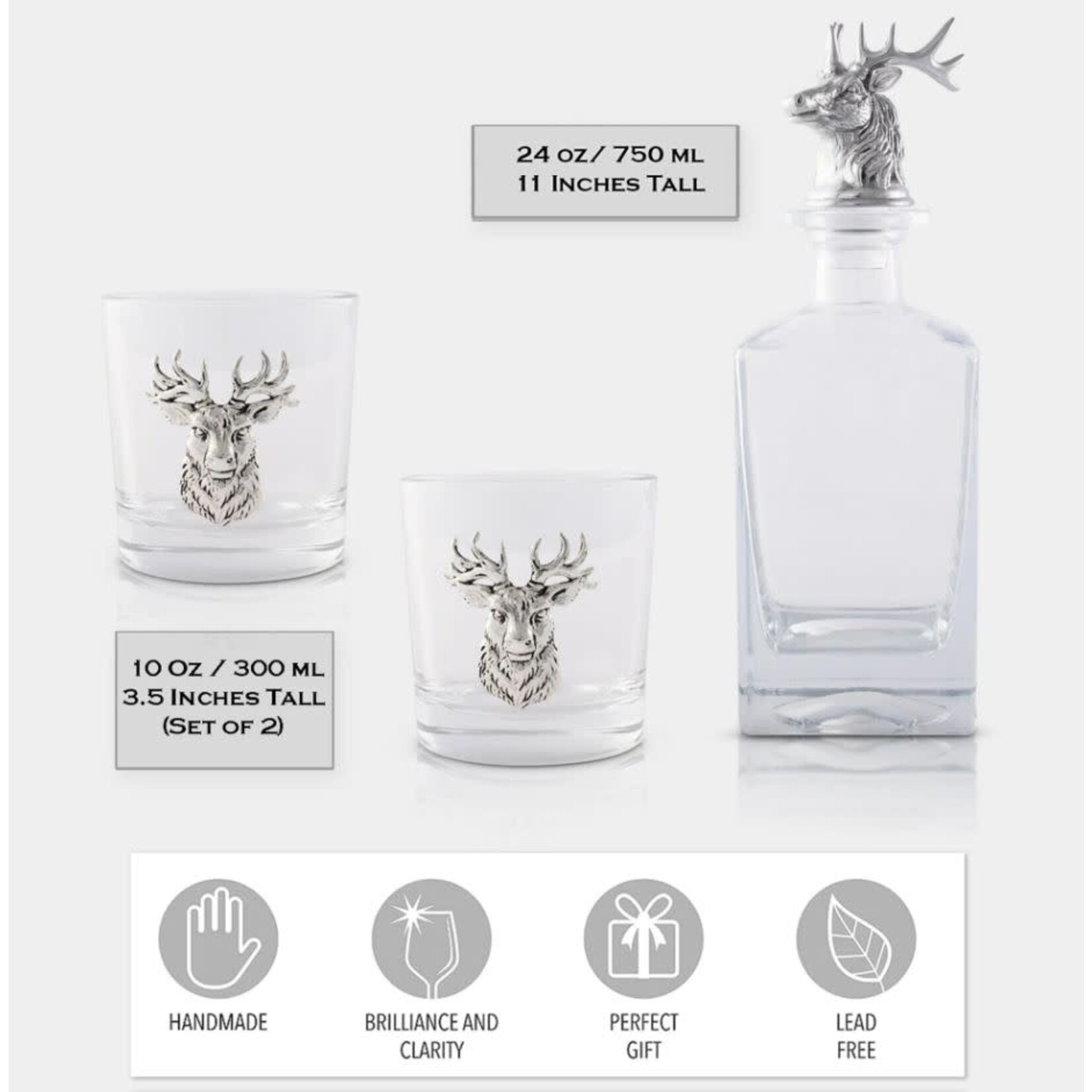 Vagabond House Elk Deer Bust Decanter Set with Glasses