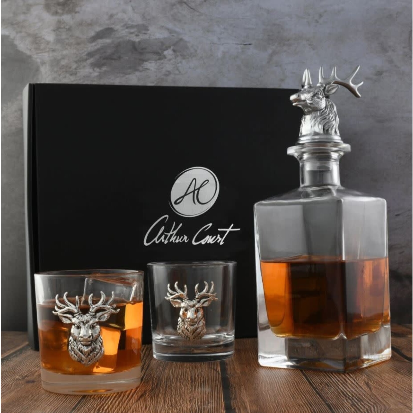 Vagabond House Elk Deer Bust Decanter Set with Glasses