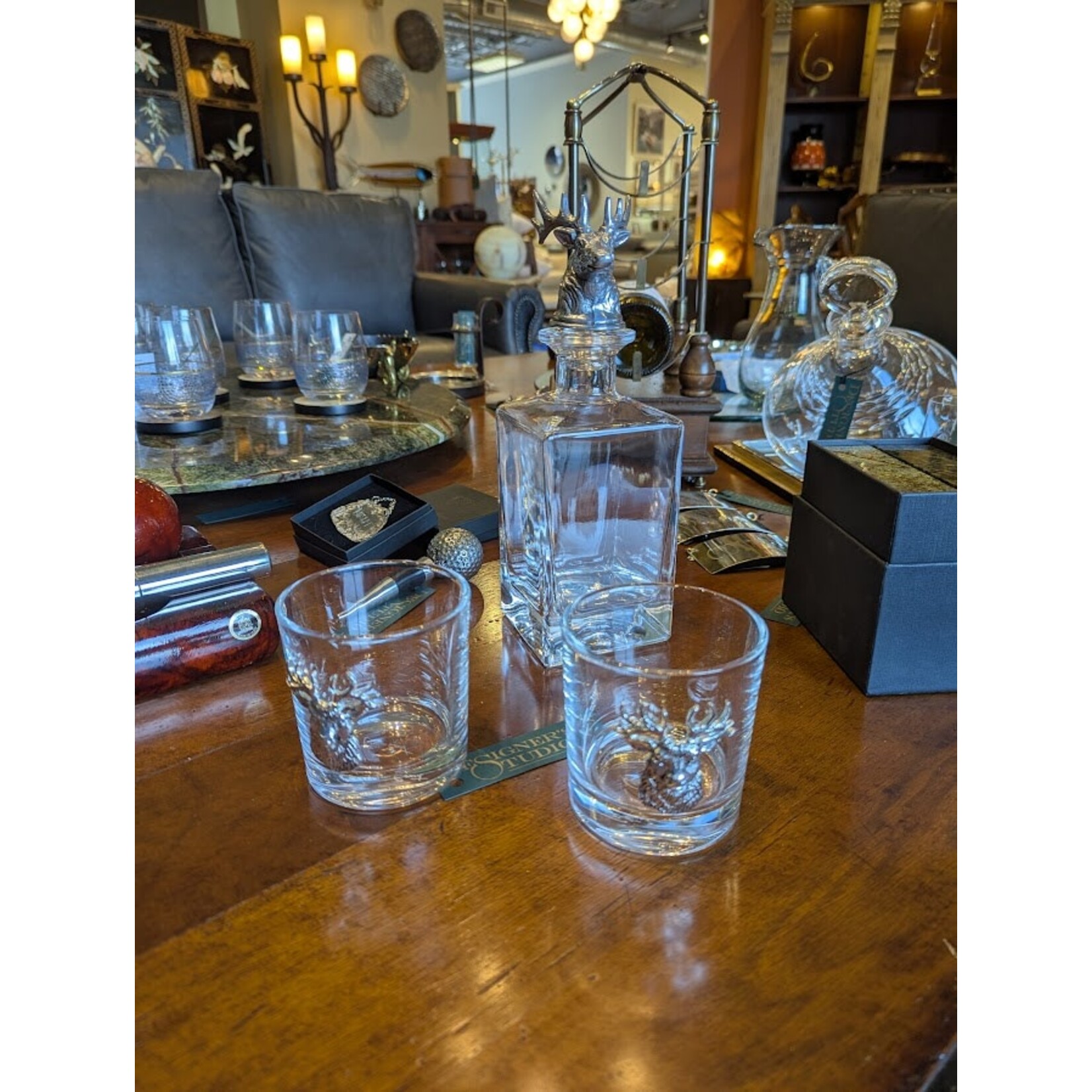 Vagabond House Elk Deer Bust Decanter Set with Glasses