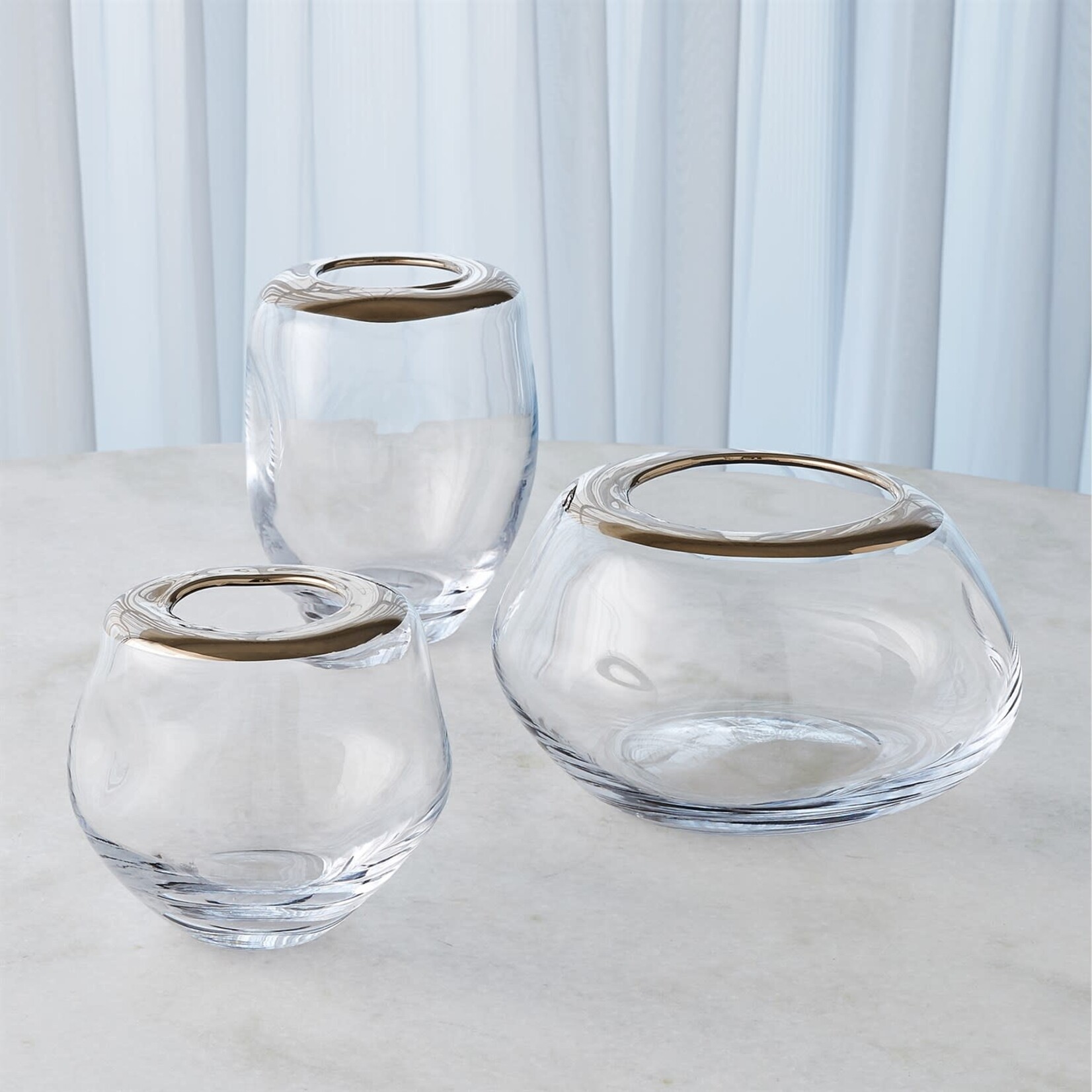 Global Views Organic Formed Vase Platinum Rim Small