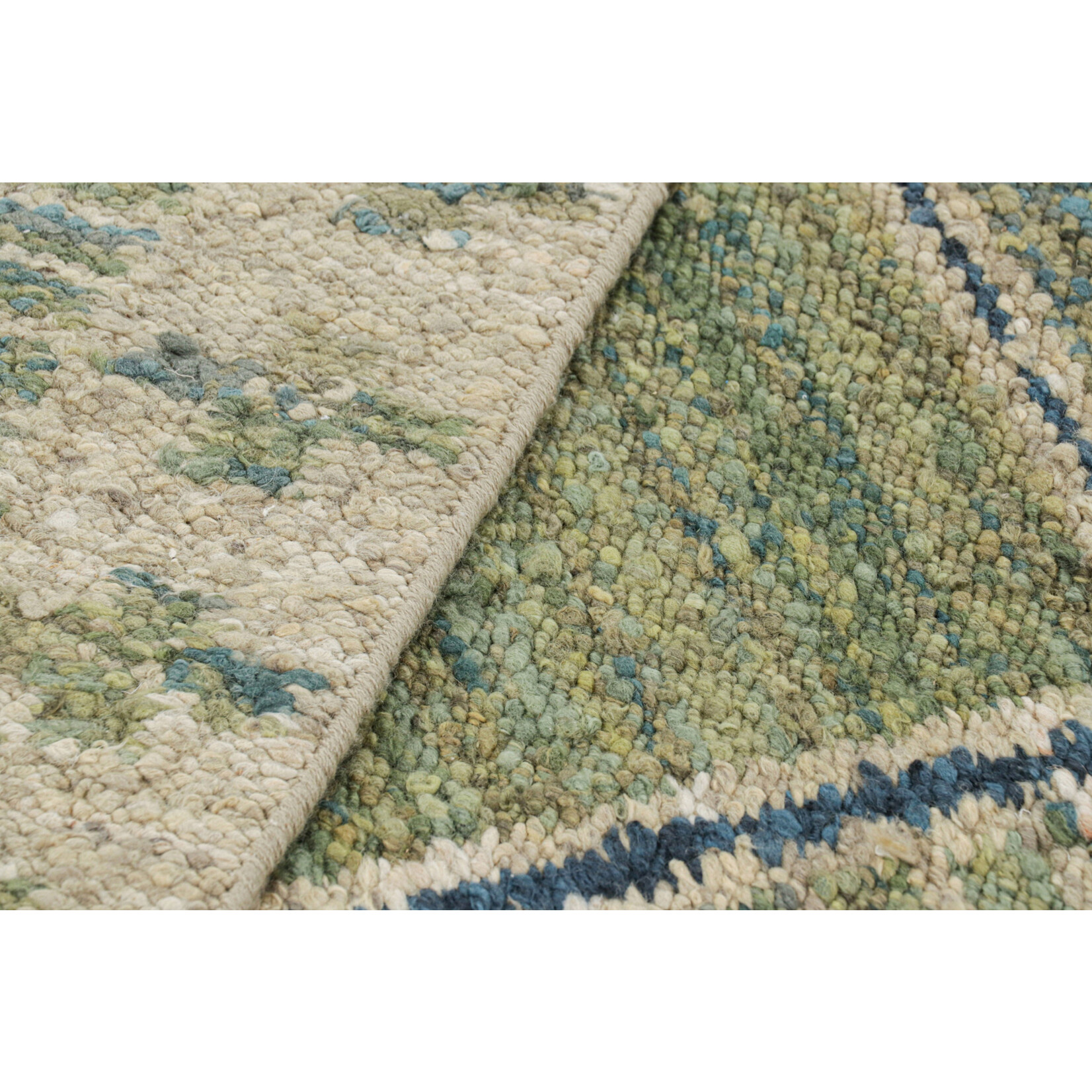 Rug & Kilim Scandinavian Rug in Green & Blue with Geometric Patterns 8'9"x10'1"