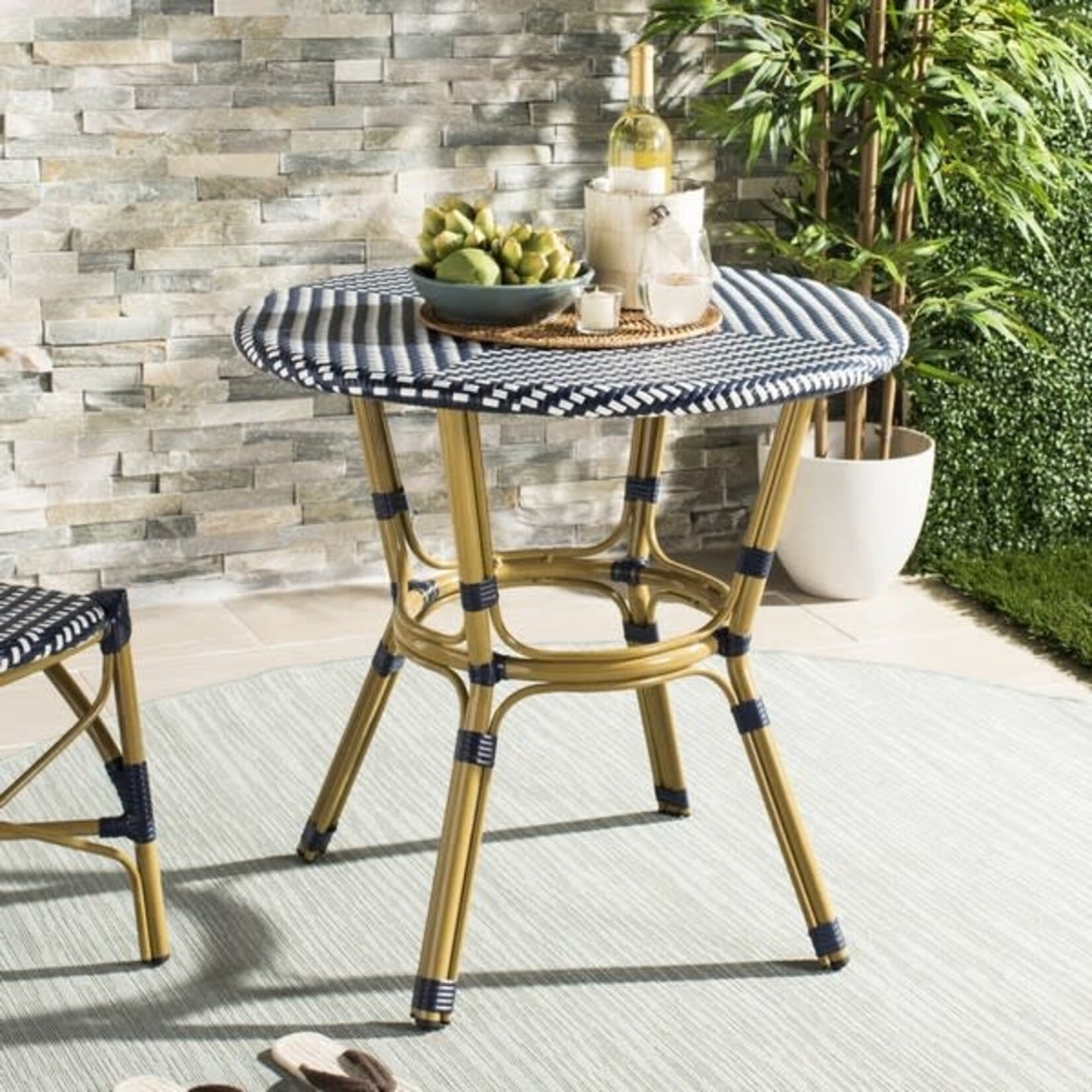 Safavien Sidford Navy & White French Bistro Patio Table