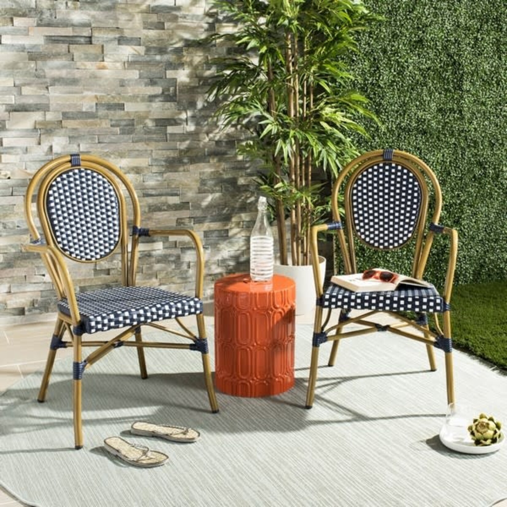 Safavien Rosen Navy & White French Bistro Patio Armchair