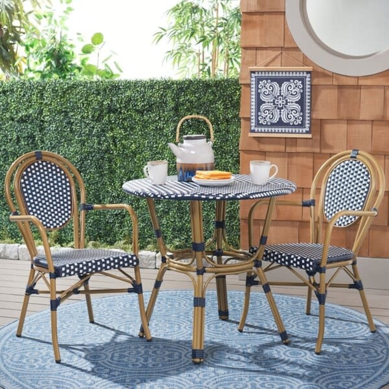 Safavien Rosen Navy & White French Bistro Patio Armchair