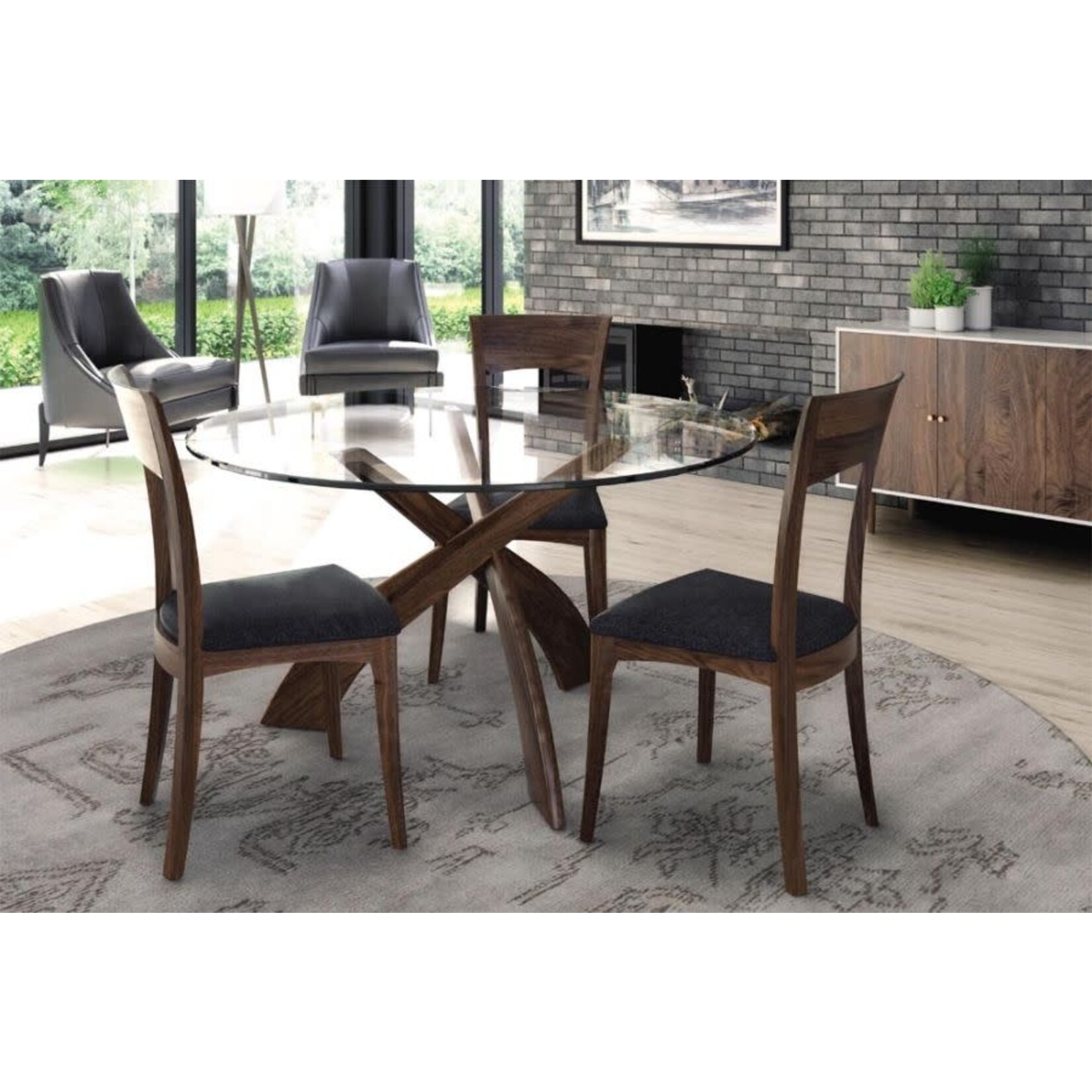 Copeland Entwine Walnut 54" Round Glass Dining Table