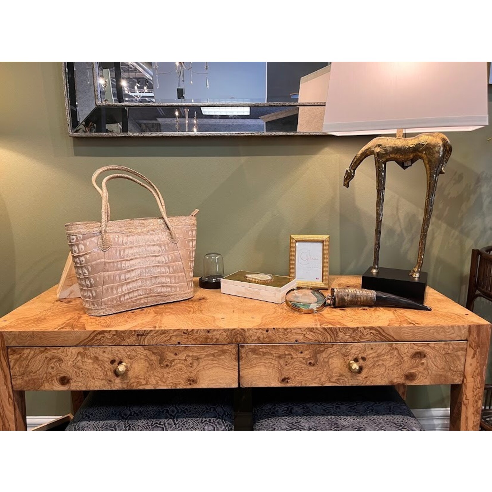 John Cole Santhia Crocodile Tote Handbag Beige