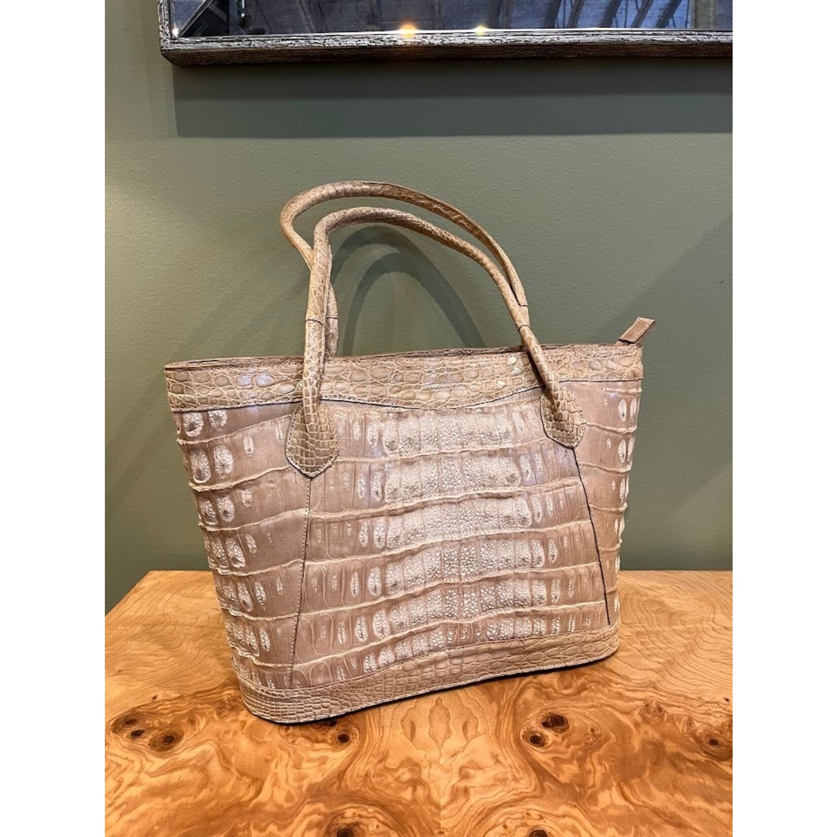 John Cole Santhia Crocodile Tote Handbag Beige