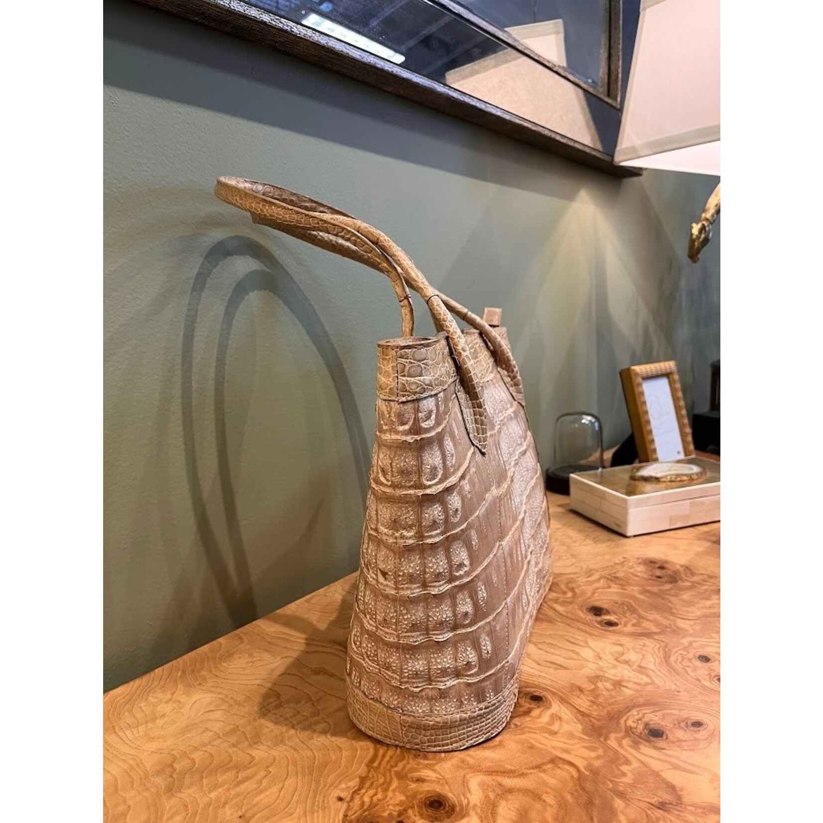 John Cole Santhia Crocodile Tote Handbag Beige