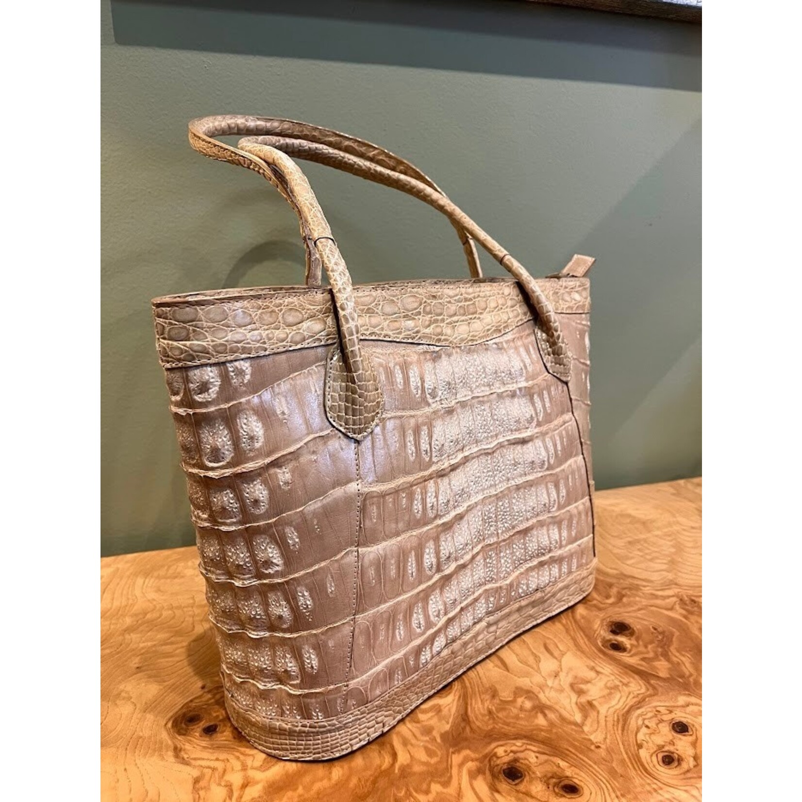 John Cole Santhia Crocodile Tote Handbag Beige