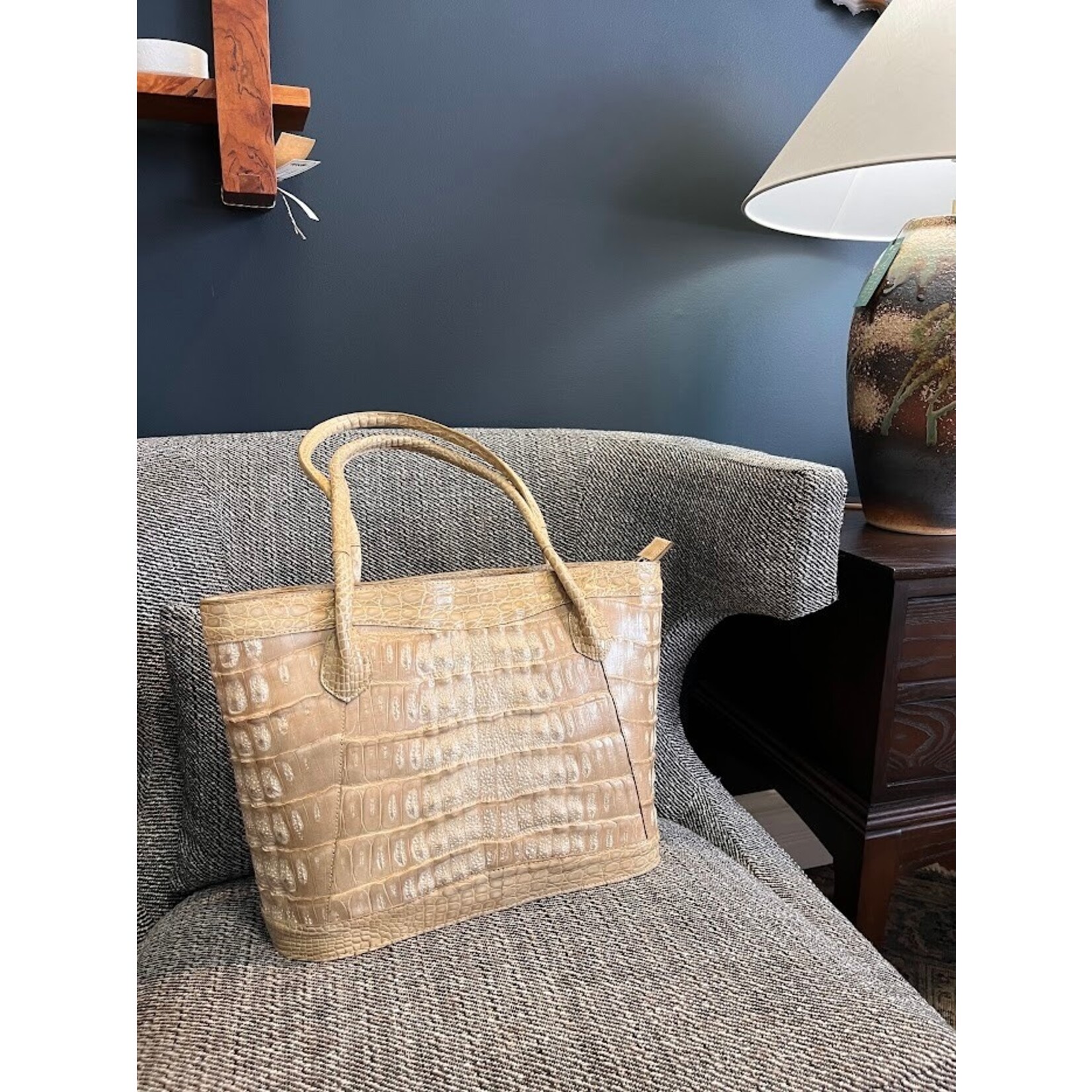 John Cole Santhia Crocodile Tote Handbag Beige