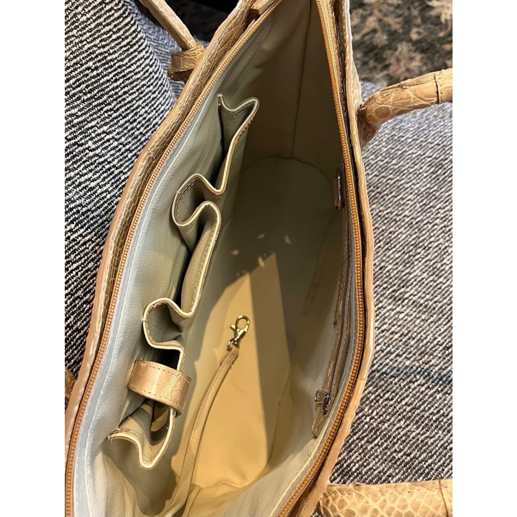 John Cole Santhia Crocodile Tote Handbag Beige