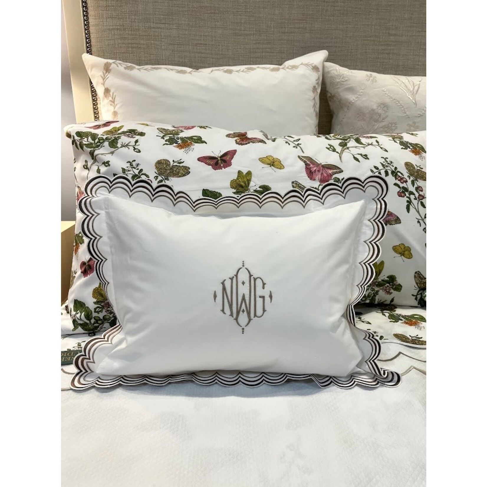 Matouk Monogrammed NWG Stella Boudoir Sham Flange Mocha