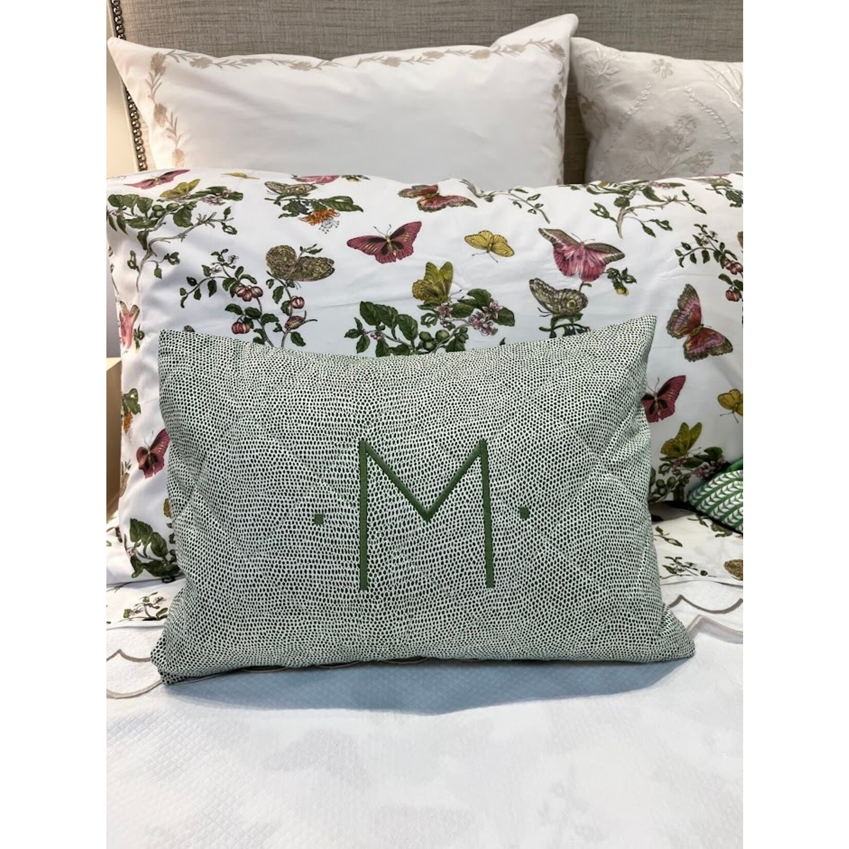 Matouk Monogrammed M Jasper Quilted Boudoir Sham Swiss