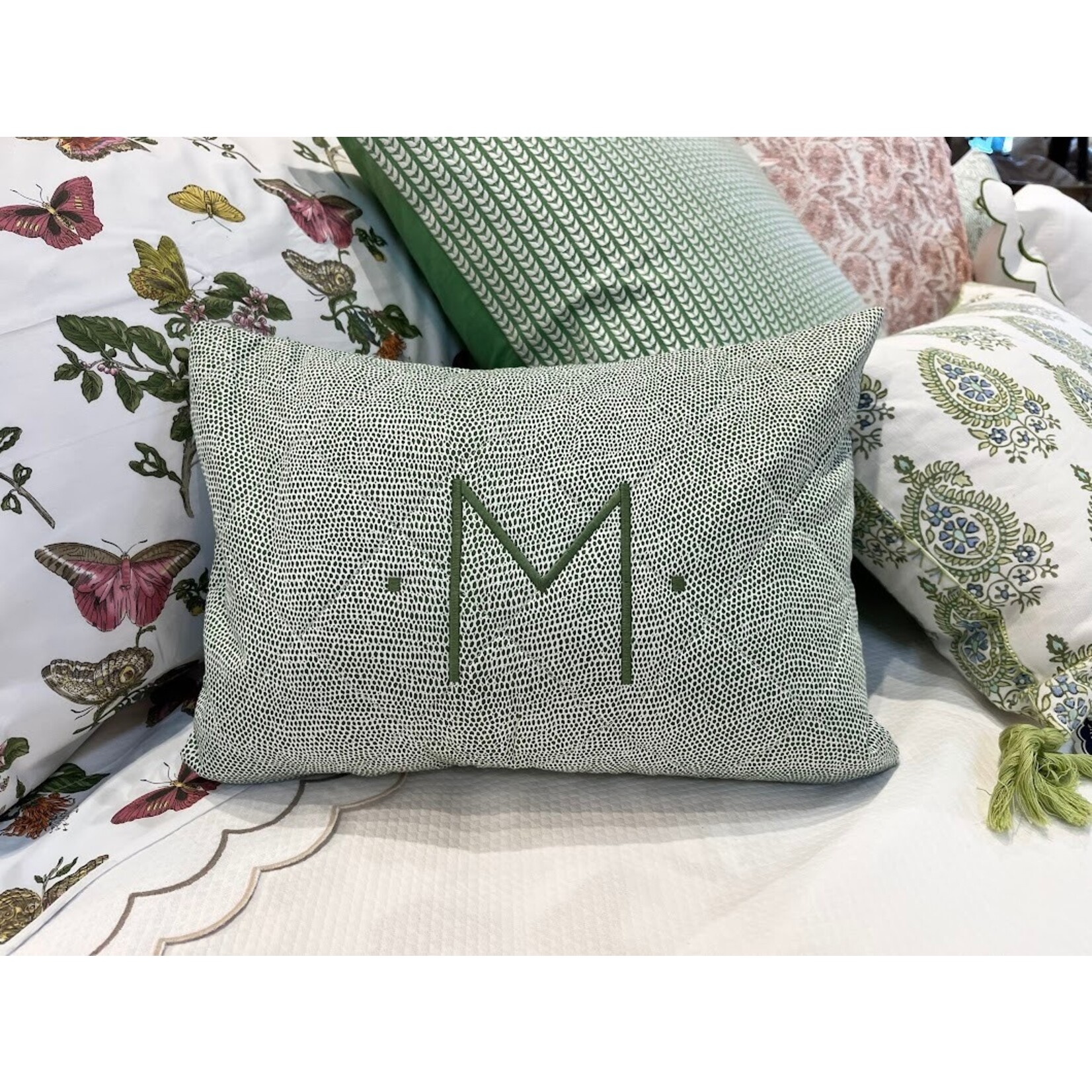Matouk Monogrammed M Jasper Quilted Boudoir Sham Swiss