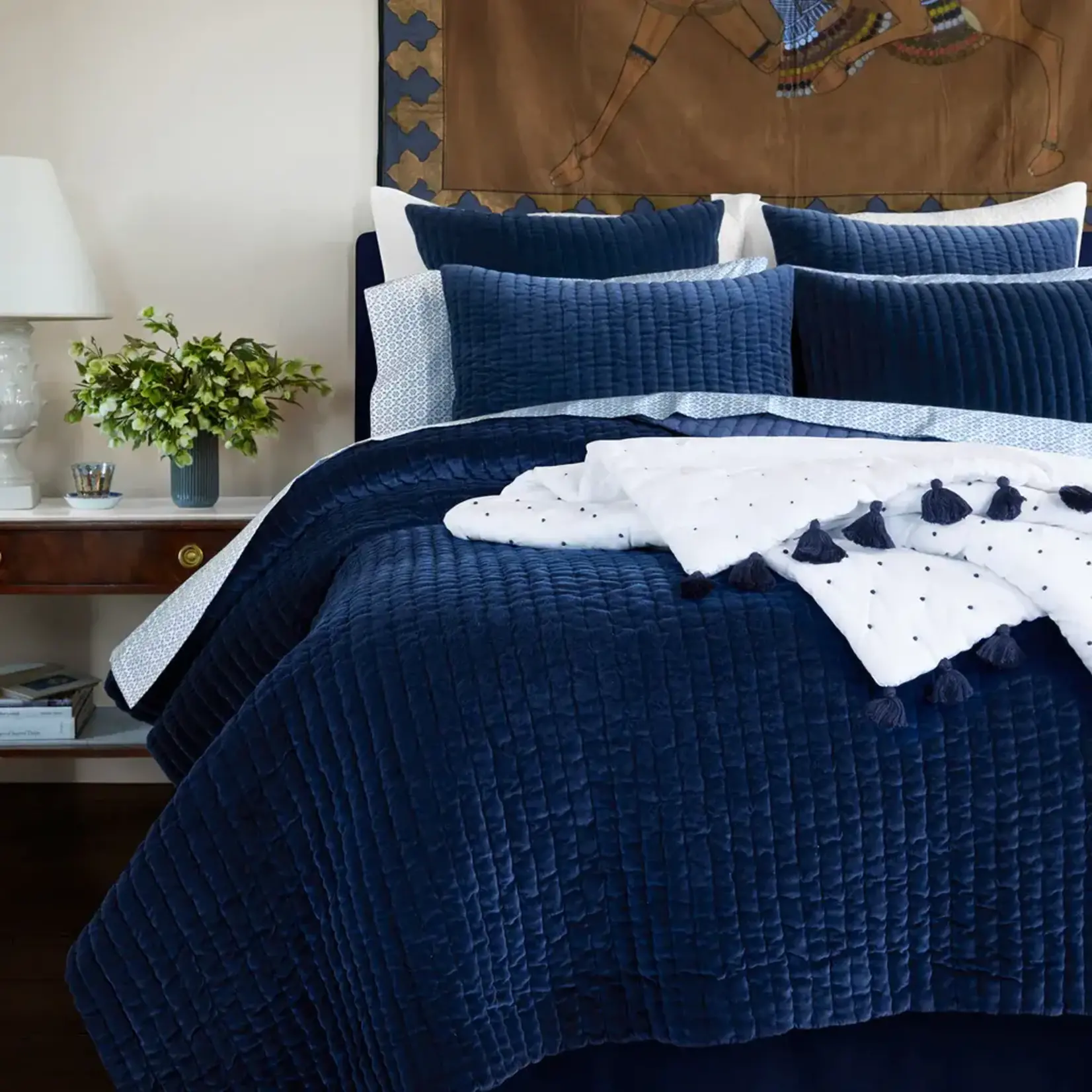 John Robshaw Textiles Velvet Indigo Coverlet 110x92
