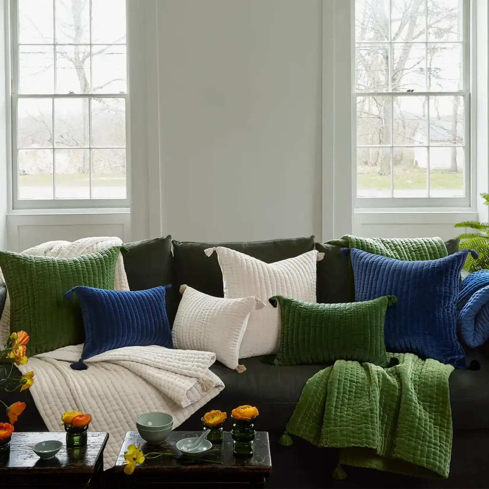 John Robshaw Textiles Velvet Indigo Coverlet 110x92