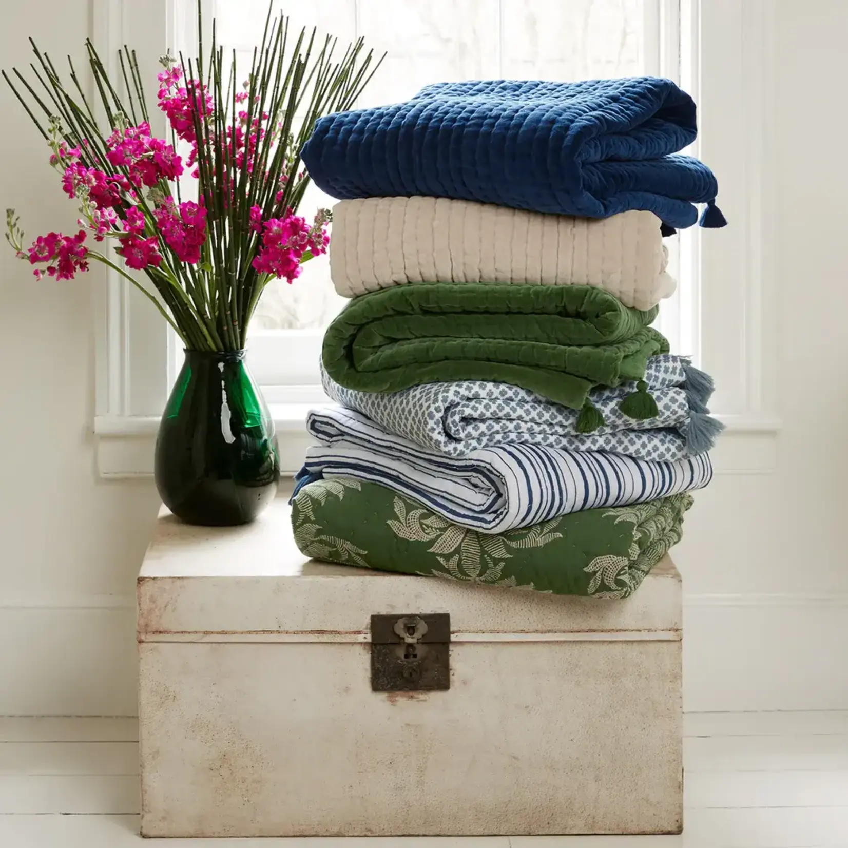 John Robshaw Textiles Velvet Indigo Coverlet 110x92