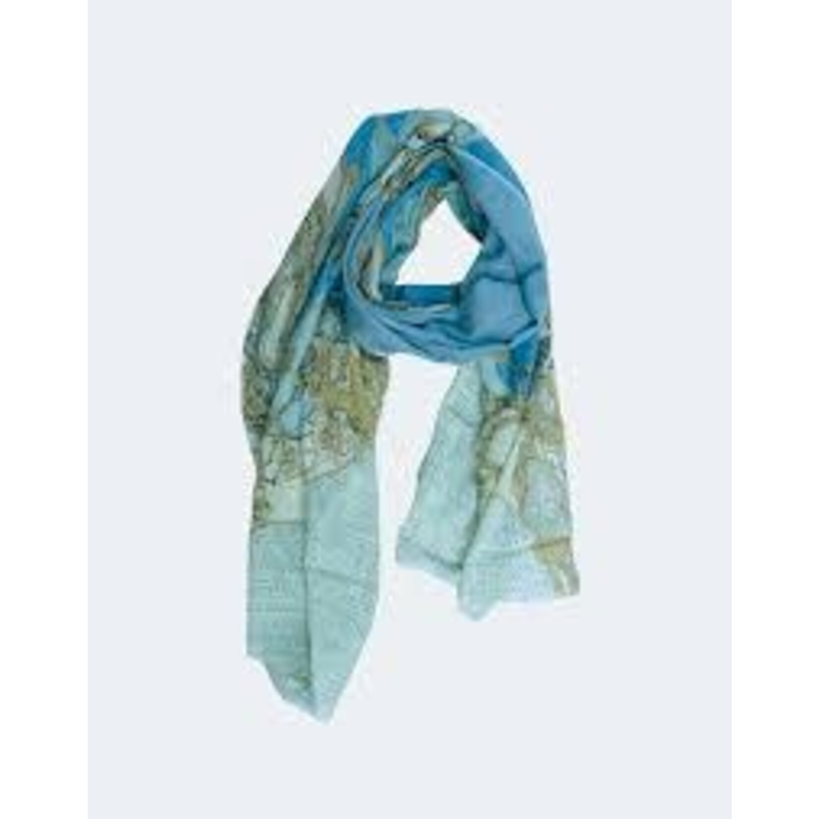 Sara Anderson Fair Lady Blue Silk Cashmere Scarf