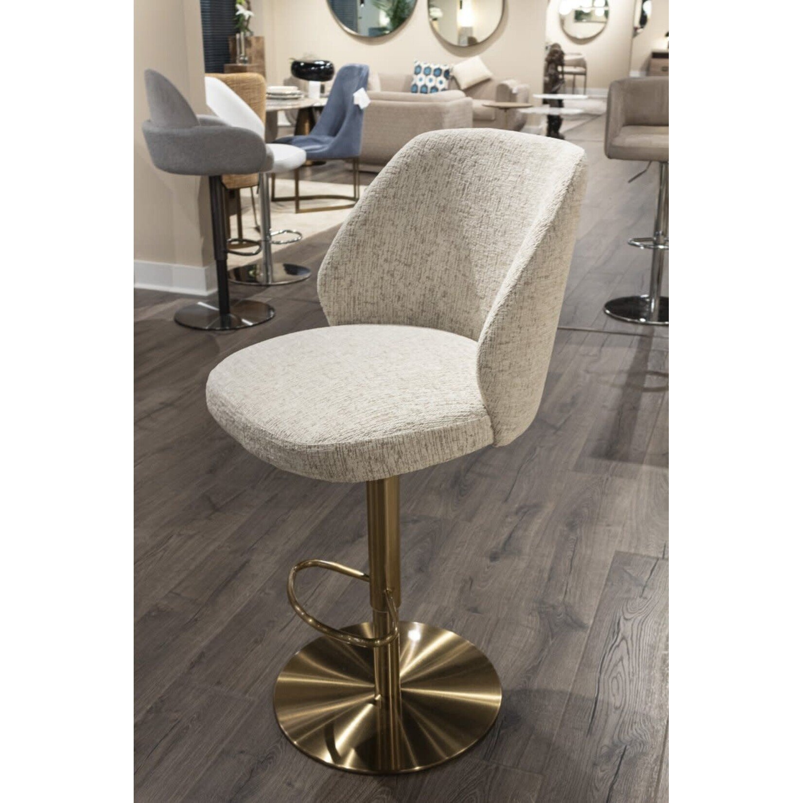Stone International Tessa Hydraulic Stool Porse Fabric Satin Brass Base