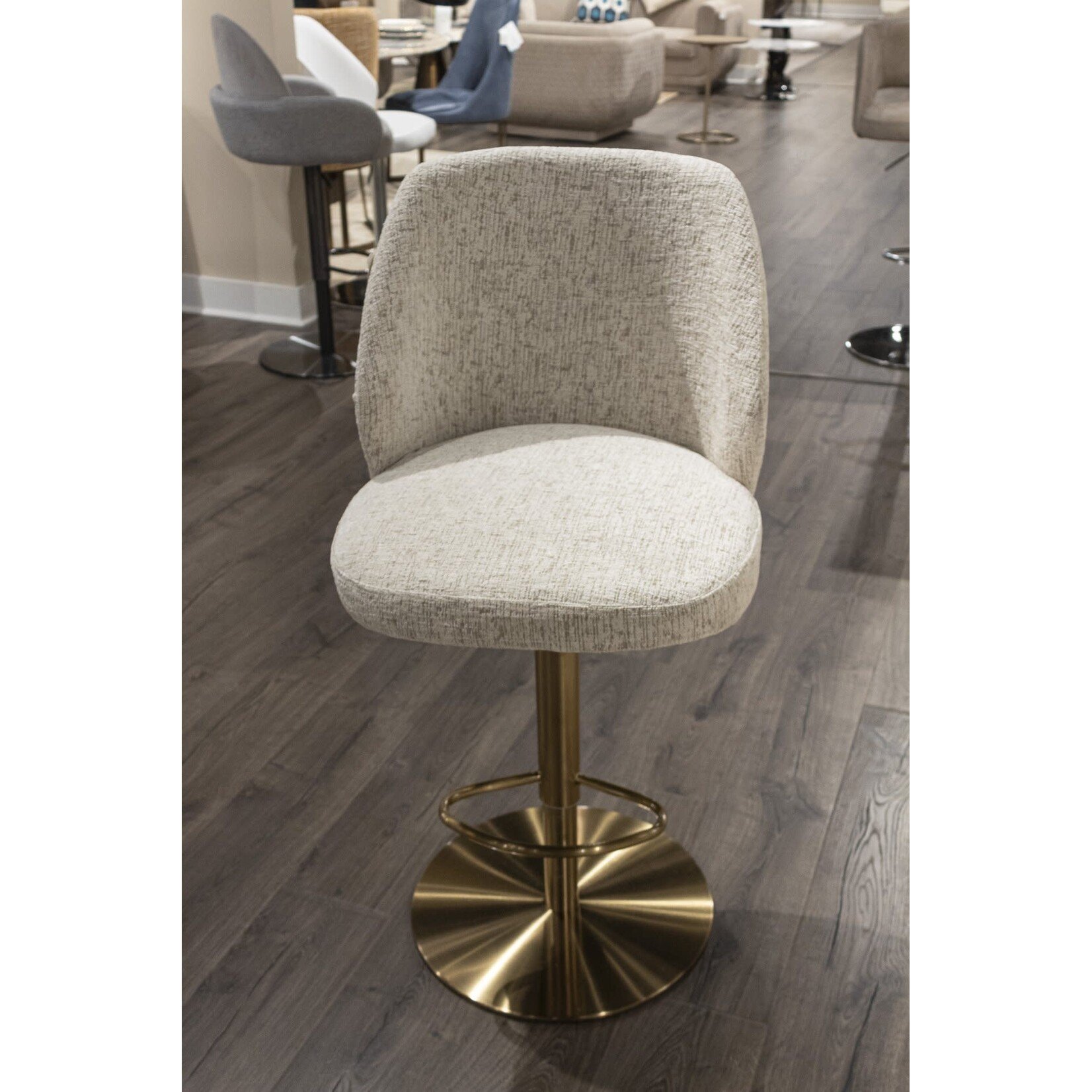Stone International Tessa Hydraulic Stool Porse Fabric Satin Brass Base