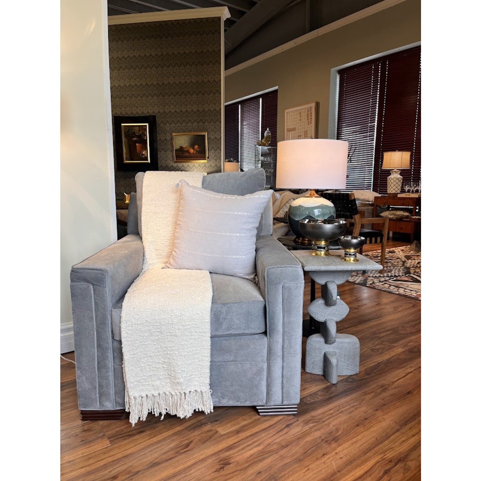 Anaya Seville Embroidered Stripe So Soft Linen 20x20 Pillow with Insert