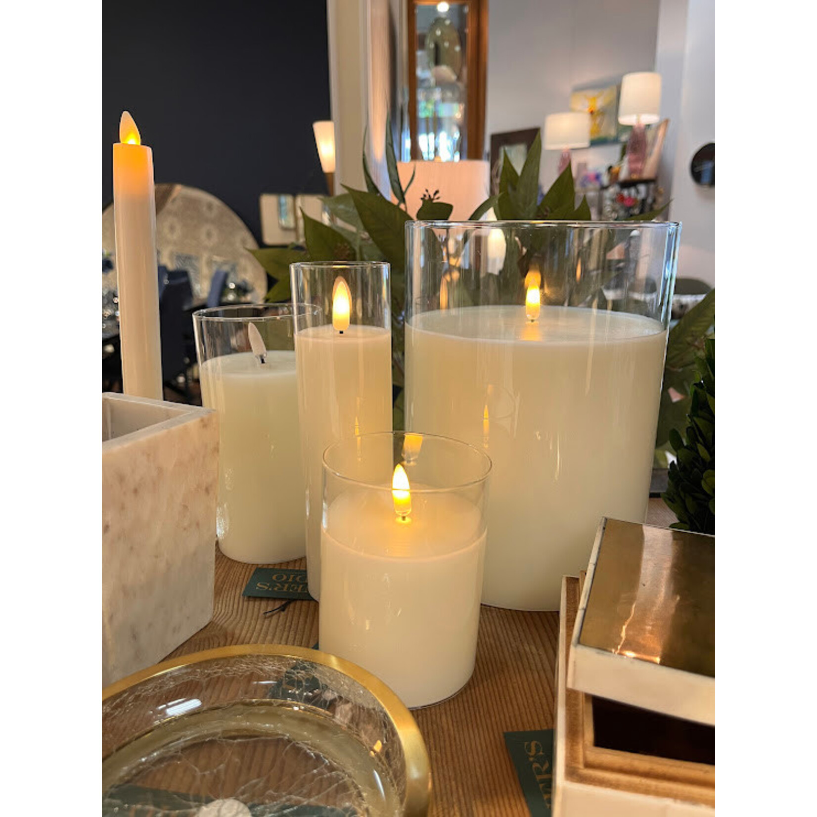 RAZ Imports Clear Glass Ivory Pillar Flameless Candle 3"x4"