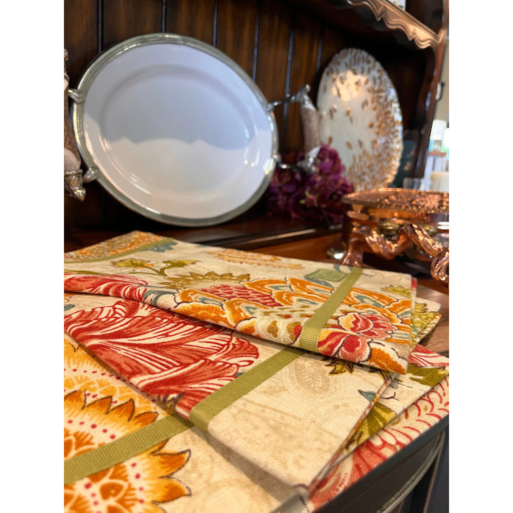 Karen Lee Ballard Retreat Floral Placemat Citron Ribbon