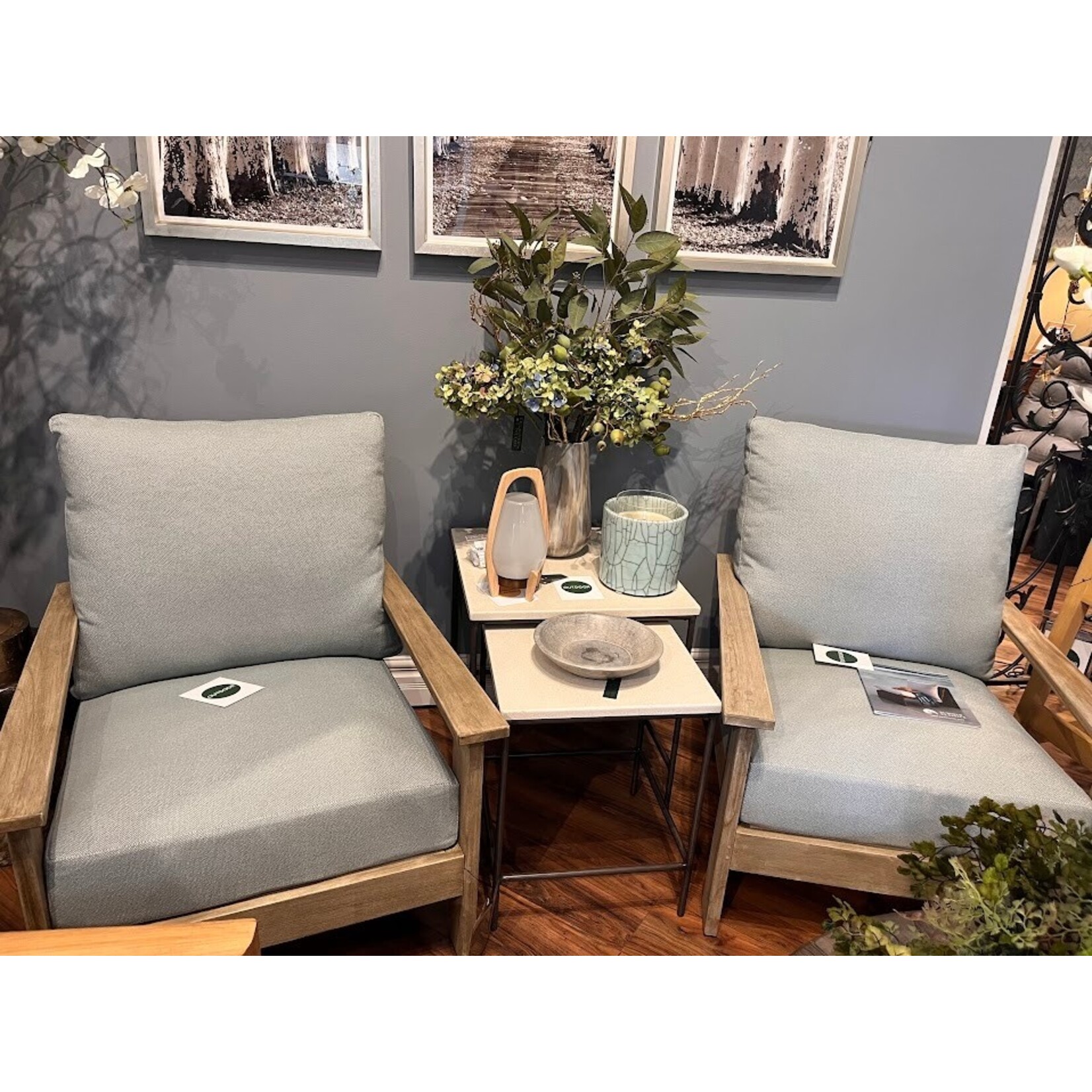 Summer Classics Ashland Teak Lounge Oyster Teak with Intermix Sky Cushion