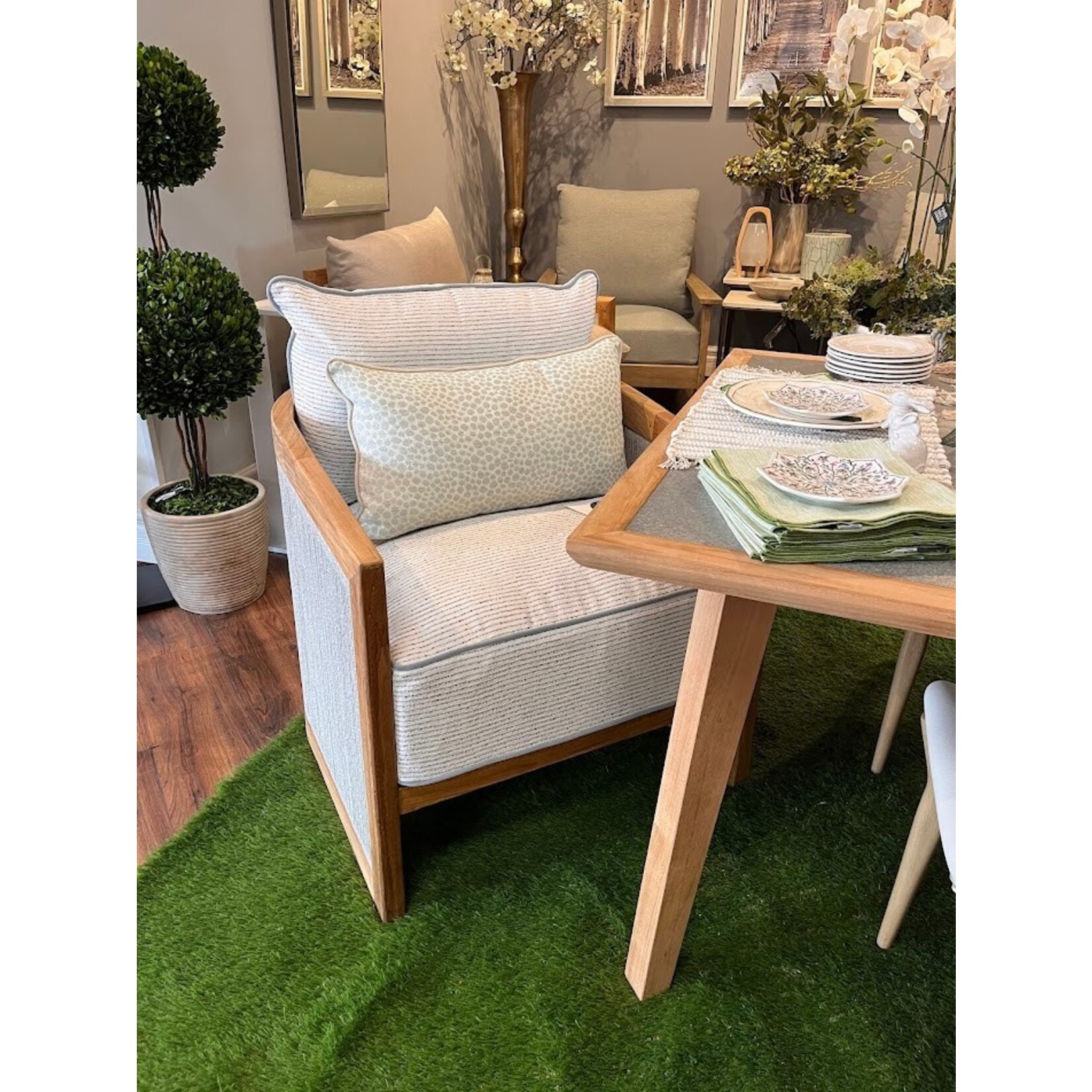 Summer Classics Avalon Natural Rope Teak Lounge Chair & Glenn Snow Cushion