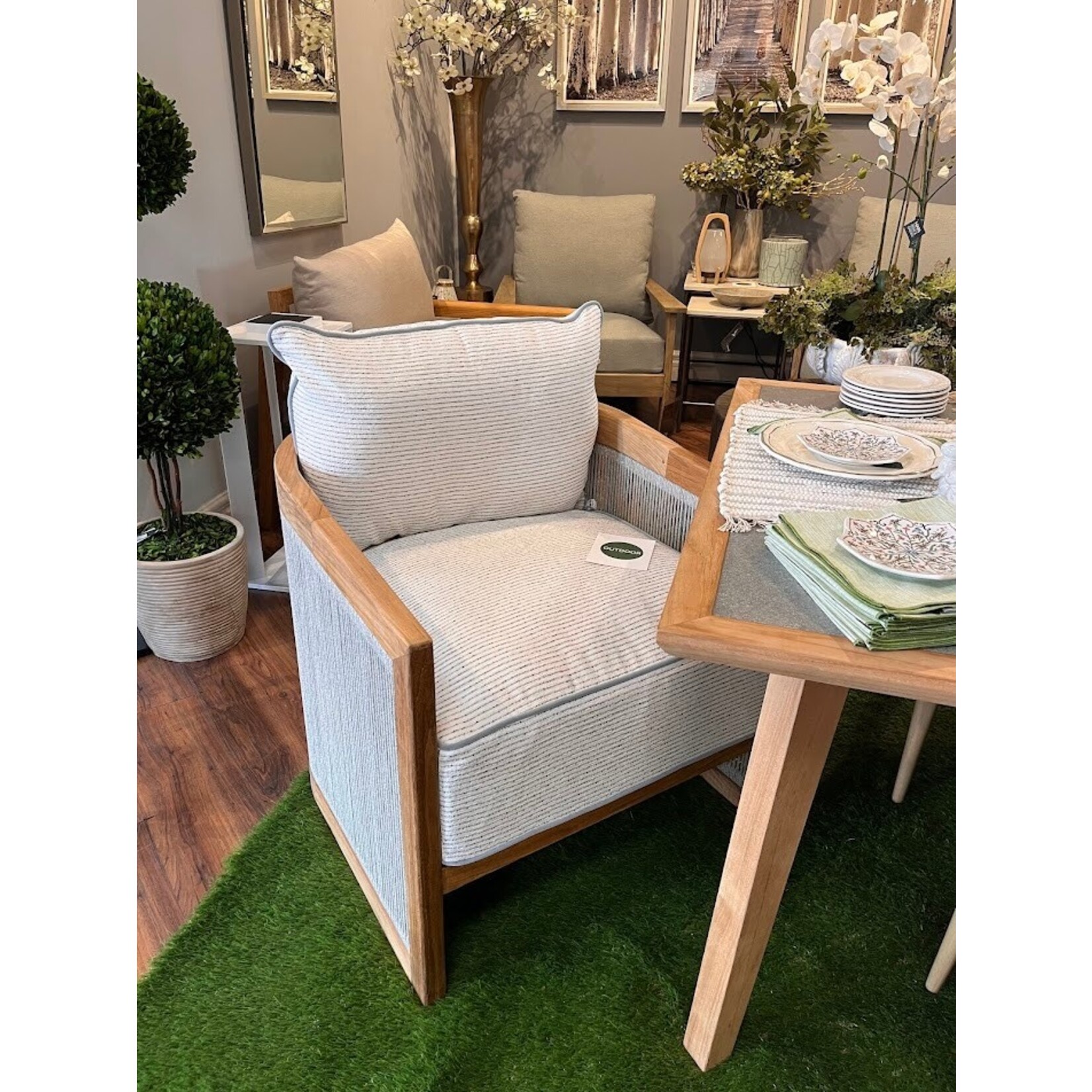 Summer Classics Avalon Teak Lounge Chair Natural Rope with Glenn Snow Cushion