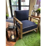 Summer Classics Avondale Oyster Teak Lounge Chair with Chenille Dot Navy Cushion