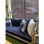 Summer Classics Avondale Oyster Teak Loveseat with Avila Navy Cushion