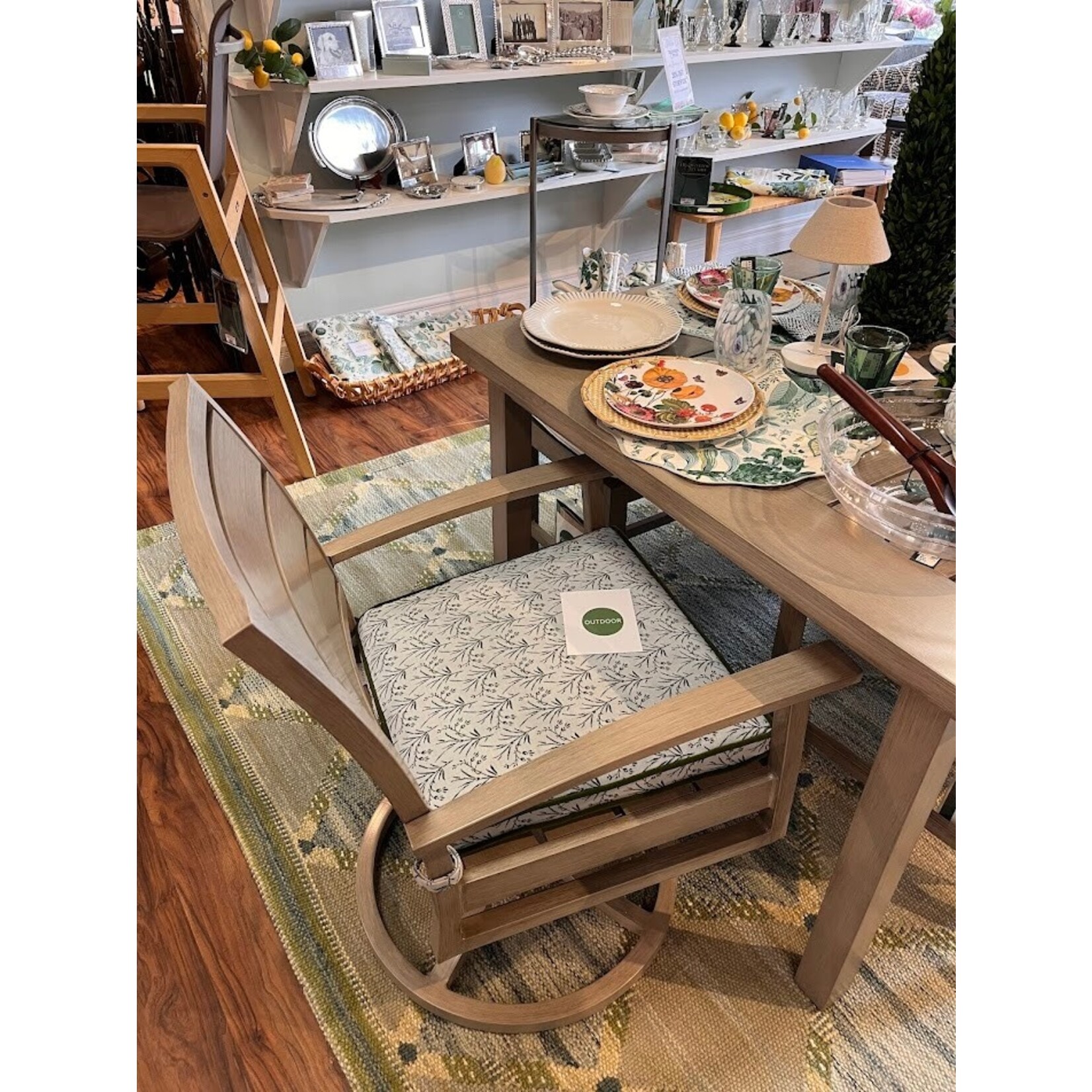 Summer Classics Charleston Swivel Rocking Arm Chair Oyster with Wisteria Ivy Cushion