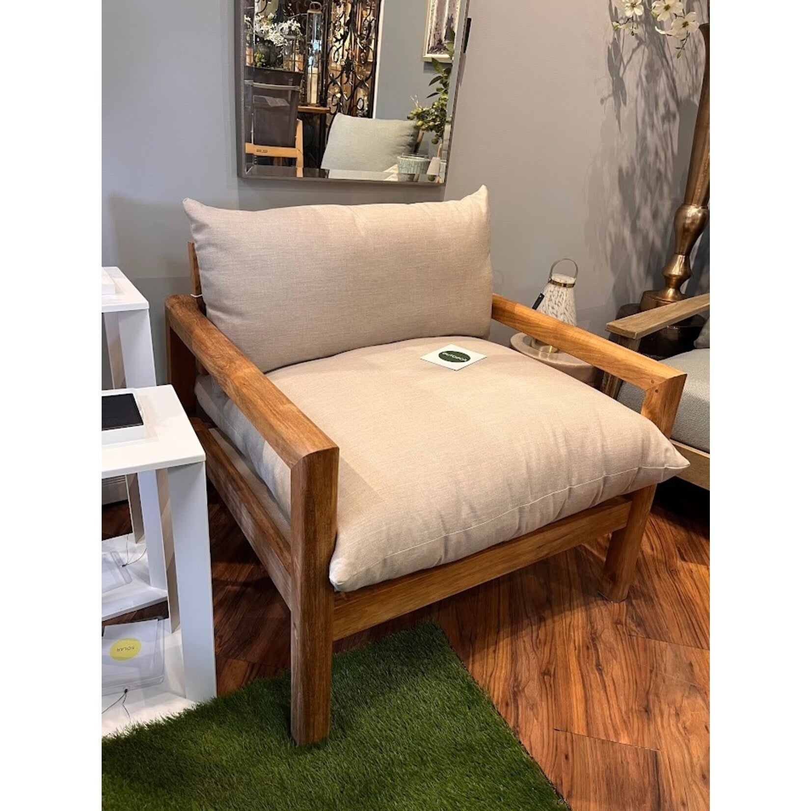 Summer Classics Monterey Natural Teak Lounge Chair & Linen Dove Cushion