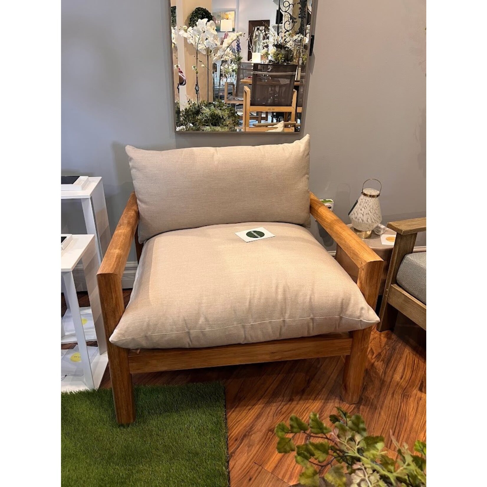 Summer Classics Monterey Natural Teak Lounge Chair & Linen Dove Cushion