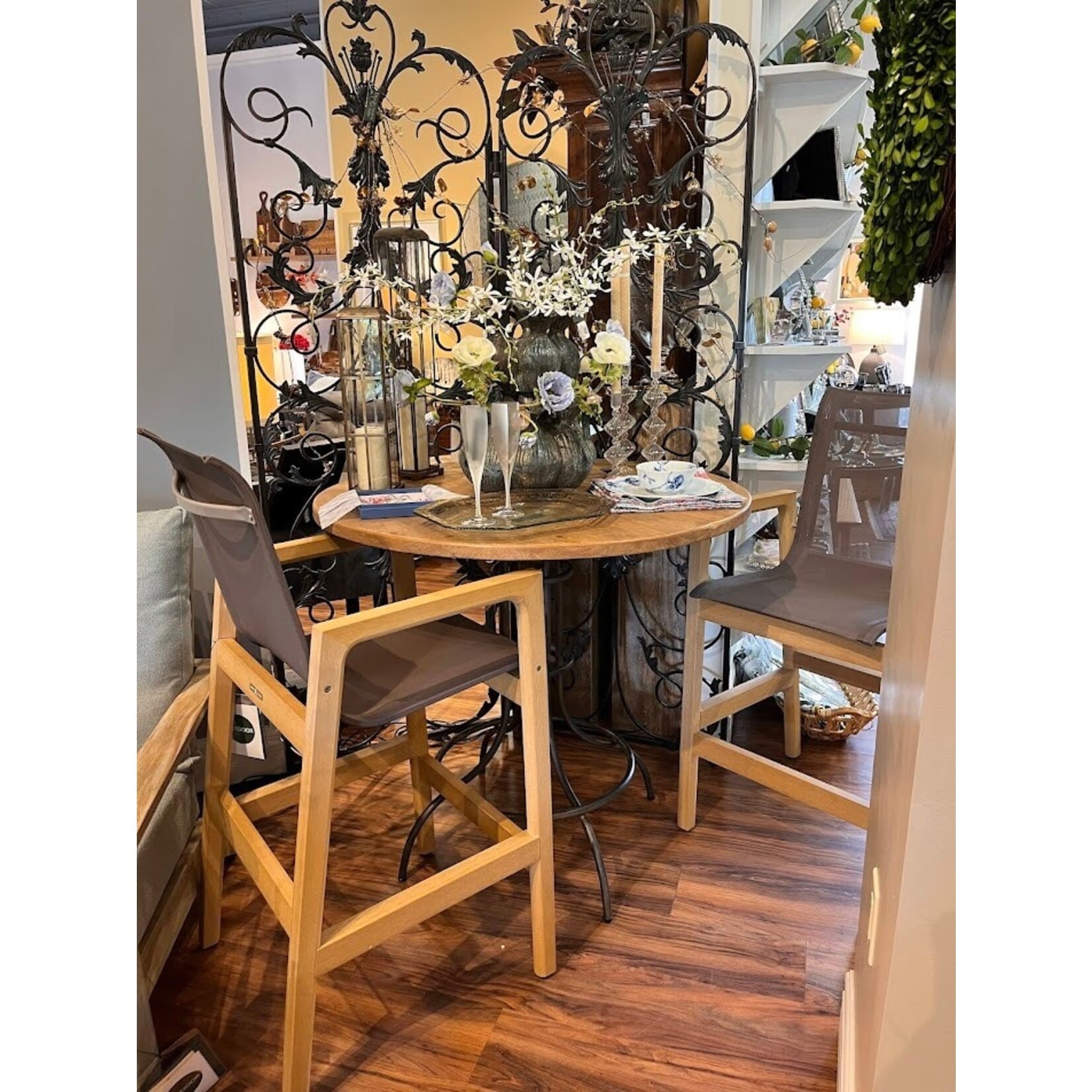 Summer Classics Seashore N-Dura Natural Wood & Grey Sling Outdoor Bar Stool