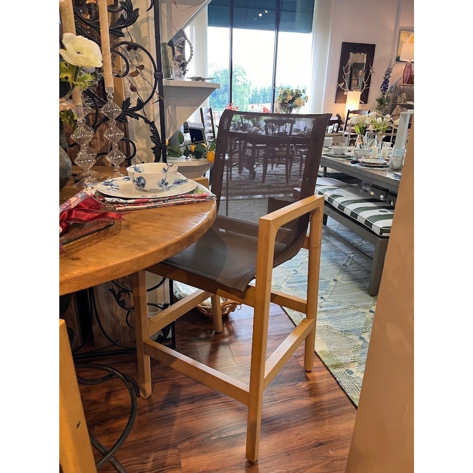 Summer Classics Seashore N-Dura Natural Wood & Grey Sling Outdoor Bar Stool