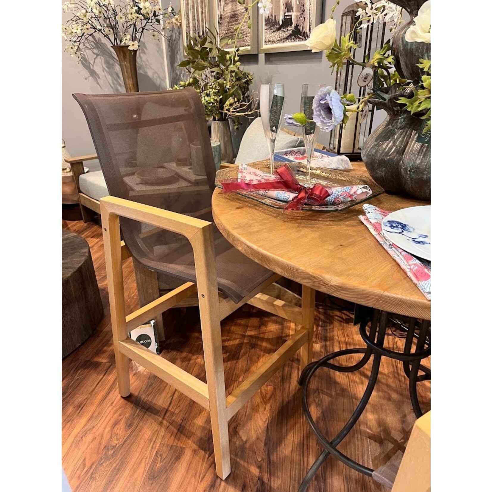 Summer Classics Seashore N-Dura Natural Wood & Grey Sling Outdoor Bar Stool