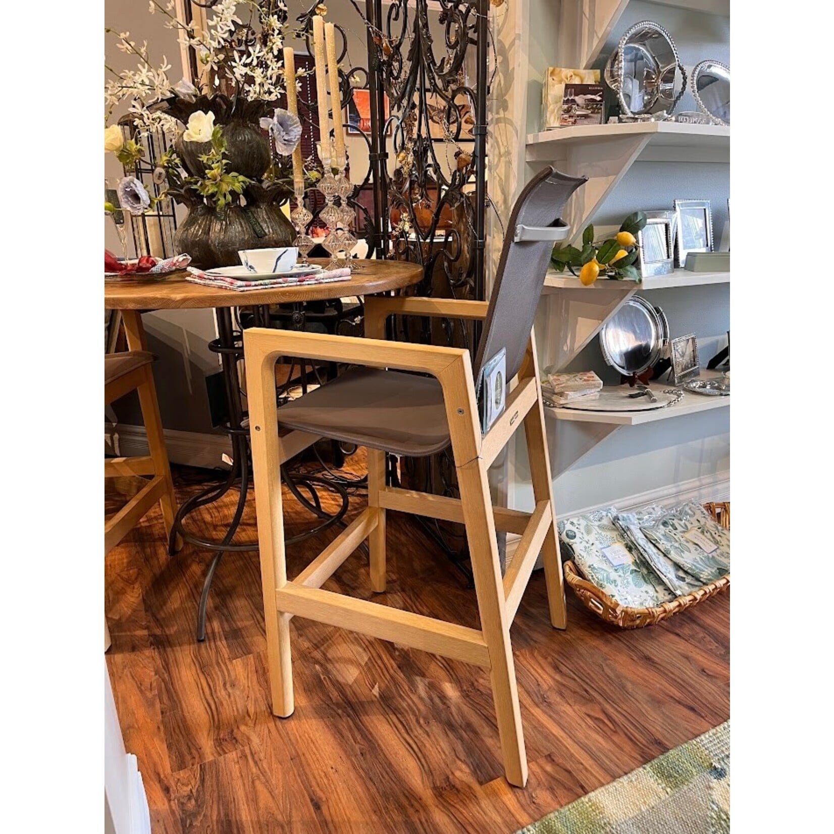 Summer Classics Seashore N-Dura Natural Wood & Grey Sling Outdoor Bar Stool